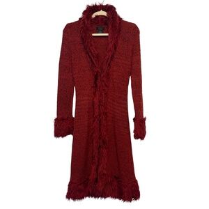 Frenchi Red Faux Fur Trim Cardigan